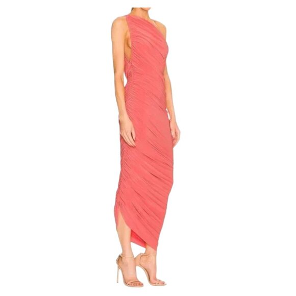 Anthropologie Norma Kamali One Shoulder Ruched Midi Dress Coral M Designer - Picture 4 of 8